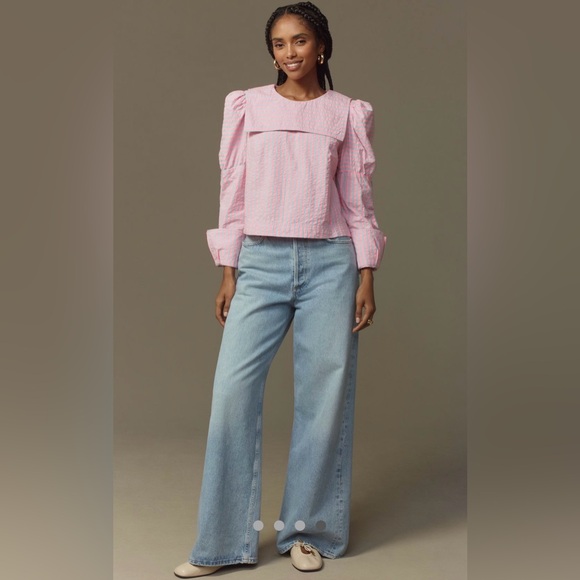 NWT! Maeve Puff-Sleeve Seersucker Blouse - Picture 3 of 8